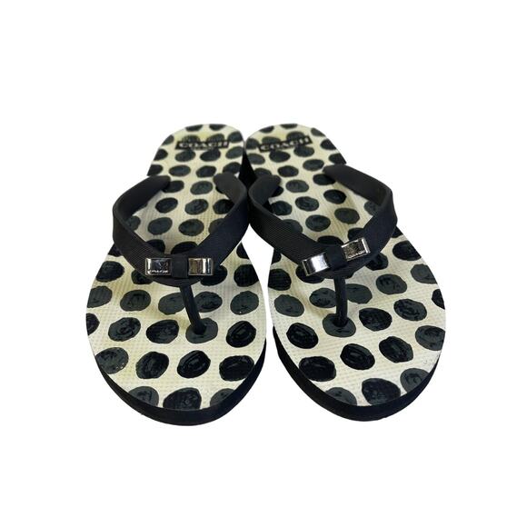 Coach New York Sandals Women's Shoes Size 7/8 Polka Dots Black Thongs Flip Flops - Picture 1 of 8